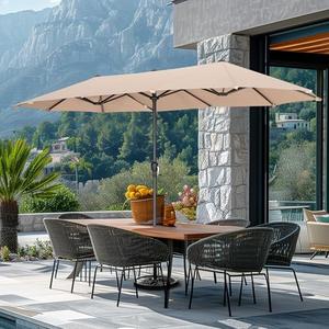 GREEN PARTY 13ft Rectangle Patio Umbrella, Double Sided Outdoor Table Umbrella with Crank & 1.5" Pole, Large Market Umbrella for Poolside Garden Deck Backyard, Beige, 22.7Lbs