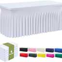 leegleri 6 Pack White Spandex Fitted Table Clothes for 8 Foot Rectangle Tables, Wrinkle Free 8ft Fitted Table Cover, Spandex Table Skirt for 8FT Rectangle Tables-for Banquet Weddings Parties