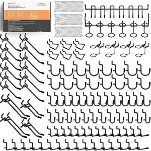 INCLY 176PCS Extra Thick Pegboard Hooks, 1/4" Heavy Duty Black Metal Peg Board Hooks Assortment with Peg Locks Pegboard Accessories Kit for Garage Wall Organizer Hanging Tools