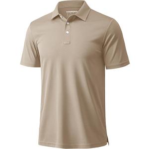 MAGCOMSEN Men's Polo Shirts 3 Buttons Casual Work T Shirts Quick Dry Short Sleeve Golf Shirt Pique Jersey Outdoor Performance, Khaki XL