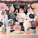 2 x 40th Birthday Decorations for Women - Rose Gold 37Pcs All-in-One Party Kit with Banner, Backdrop, Tiara, Sash, Cake Topper, Latex Balloons, Hanging Swirls, Centerpieces