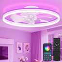 VOLISUN RGB Ceiling Fans with Lights and Remote, 23.6in Low Profile Ceiling Fans with Lights Flush Mount, 3000K-6500K Dimmable Fandelier LED Fan Light, White Bladeless Ceiling Fans for Bedroom