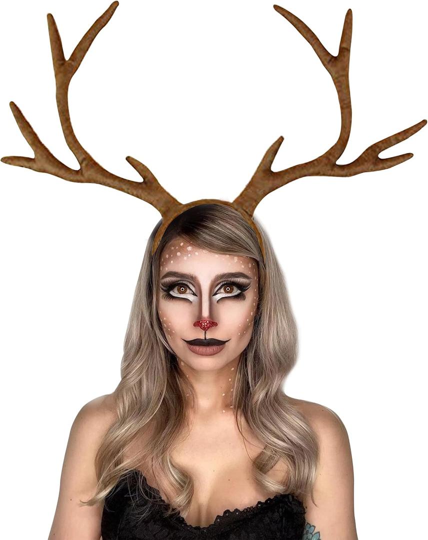 IGMaryBox Deer Antlers Headband Adjustable Reindeer Antlers Moose Cosplay Horns Headpiece Christmas Halloween Holiday Accessories Deer Costume for Adult Kids Brown