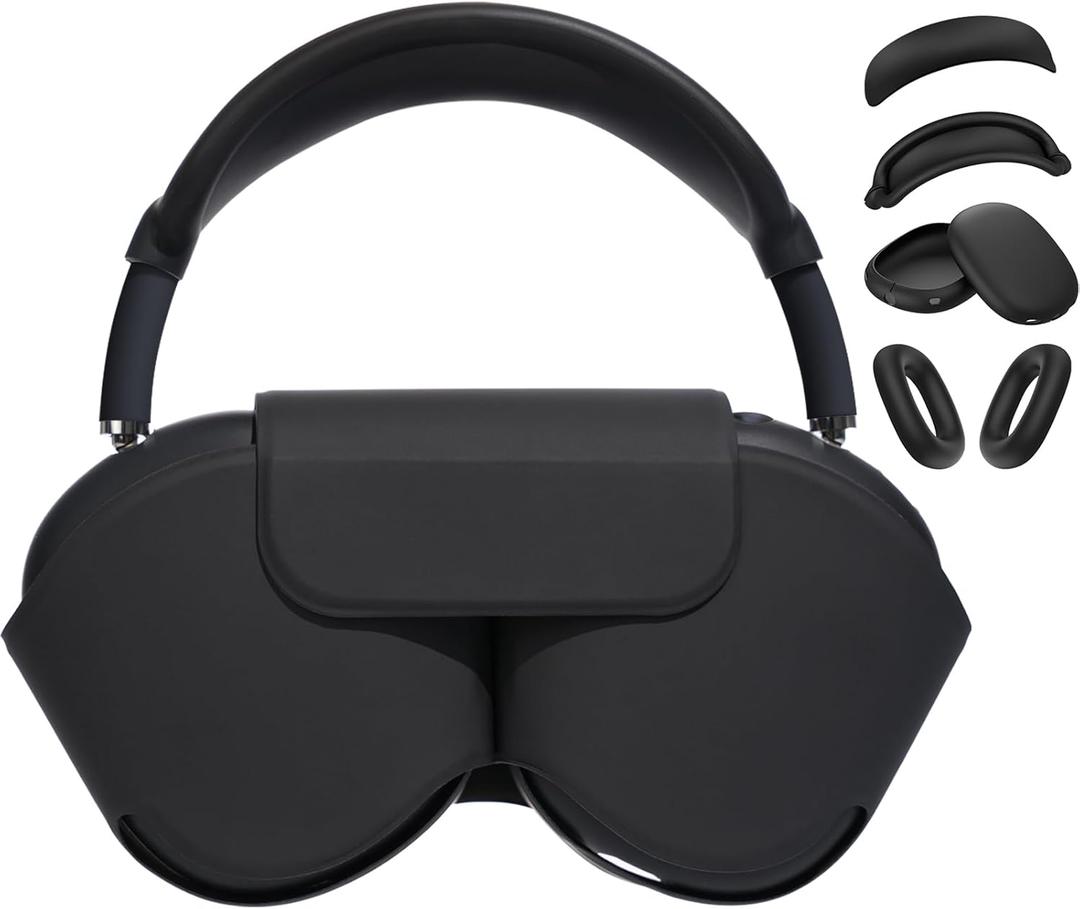 for Apple Airpods Max Smart Case Cover, Soft Leather Protective Cover Accessories for Airpods Max with Sleep Mode, with Silicone Ear Pad Case Cover/Ear Cups Cover/Headband Cover for AirPods Max, Black