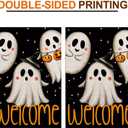 3 x Spooky Ghost Welcome Garden Flags for Outside 12x18 Inch Double Sided Burlap,Halloween Sign Small Flag Farmhouse Holiday Yard Lawn Outdoor Decorations DF896