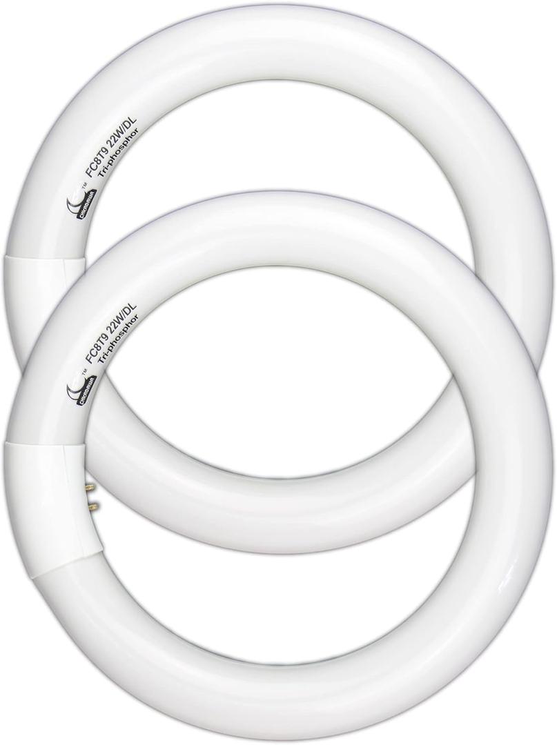 CHKADAWA Circular Bulb FC8T9/DL, 8 Inch T9 22W Circline Fluorescent Light Bulbs, Replacement Round Fluorescent Lamp Tube, Bright Daylight 6400K 1250 Lumens, G10q 4 Pin Base, 2 Pack