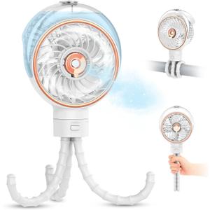 Ausic Stroller Fan with Mist, 100ml Misting Portable Fan for Stroller, Baby Fans with Detachable Tripod, Baby Essentials, Clip on Fans for Crib, Treadmill, Car Seat, Outdoor