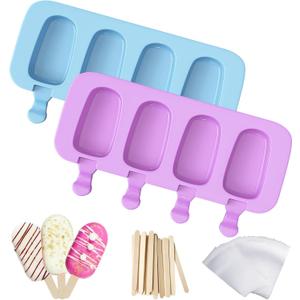 Ozera Popsicles Molds, 2 Pack Silicone Cake Pop Molds Reusable Popsicle Maker Ice Pop Cakesicle Molds with 50 Wooden Sticks & 50 Popsicle Bags for Homemade DIY Popsicles (Blue and Purple)