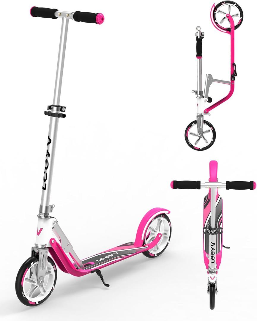 Scooter for Kids 6-12 & Adults | Adjustable Height, Foldable, Lightweight Aluminum Frame | Holds Up to 220lbs | Smooth Ride on Any Terrain (205pink)