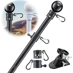 Flag Pole Holder for Outside House - 5ft Stainless Steel Heavy Duty Flagpole Kit,Tangle Free,2 Angle Bracket for Grommet Flags,Banner,Garden Flag,for Outdoor Porch,Yard,Garage,Balcony,Black