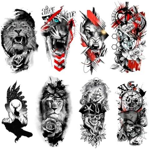 Pack of 3 Temporary Tattoo Sleeve for Adults, Lion Design, Waterproof Fake Tattoo, Realistic Animal Motif Temporary Stickers