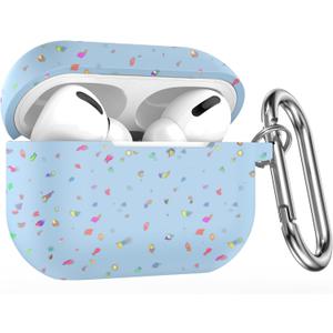 W-RARA Airpods pro 2nd Generation Case, Confetti Flakes Soft Silicone Protective Cover Compatible with Apple Airpods Pro 2nd & 1st Charging Case Cover with Keychain, Made from Recycled Materials (Light Blue)