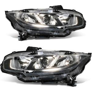 Munirater Driver & Passenger Side Chrome Projector Headlight Assembly Replacement for Civic 2016 2017 2018 Halogen Headlight