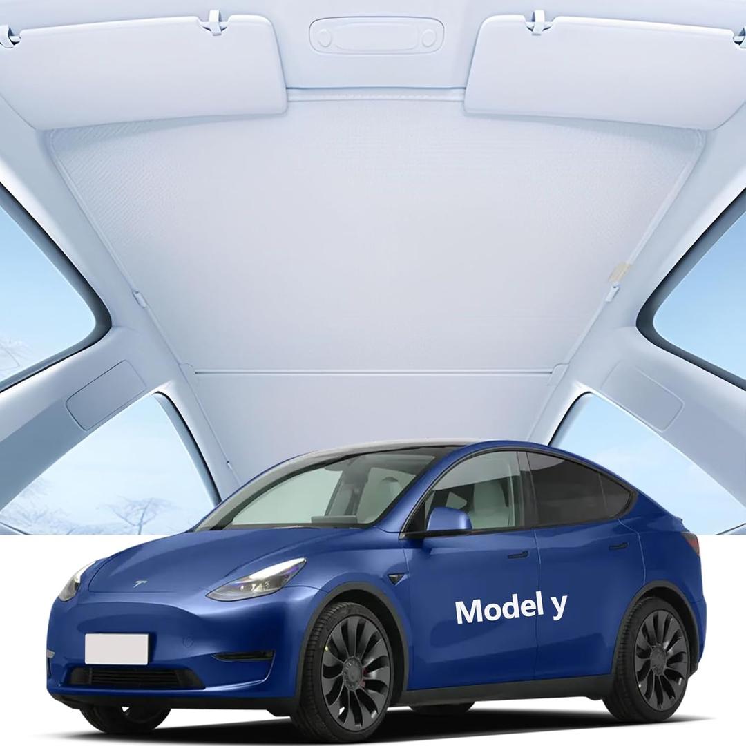Glass Roof Sunshades for Tesla Model y,Heat Reflective Nano Ice Crystal Coatings UV Block Roof Sunshades No Sag Flodable Sunroof Sunshade for Tesla Model y