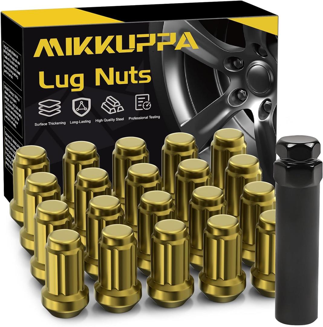 MIKKUPPA M12x1.5 Lug Nuts Gold - Replacement for 1994-2013 Chevy Impala, 1998-2022 Honda Accord/CRV/Civic, 2003-2008 Honda Pilot Aftermarket Wheel - 20pcs Closed End Spline Lug Nuts