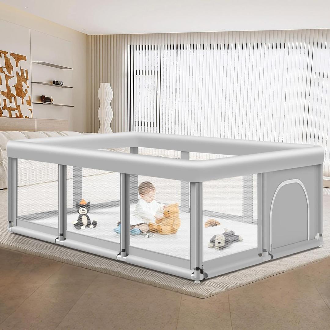 Large Baby Playpen for Babies and Toddlers, Playpen 7450, Large Baby Play Yards Indoor & Outdoor, Sturdy Safety Baby Play Pen with Soft Breathable Mesh, Toddlers Activity Center with Anti-Slip Base (745027 Inch, Grey)