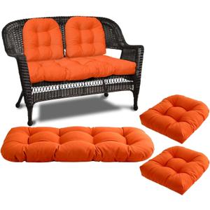 Wicker Chair Cushions 3 Piece Set, Waterproof Outdoor Cushions for Patio Furniture, Loveseat and U-Shaped Wicker Furniture Cushions, Orange