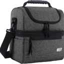 MIER 2 Compartment Lunch Bag for Men Women, Leakproof Insulated Cooler Bag for Work, Grey, Medium (Gray)