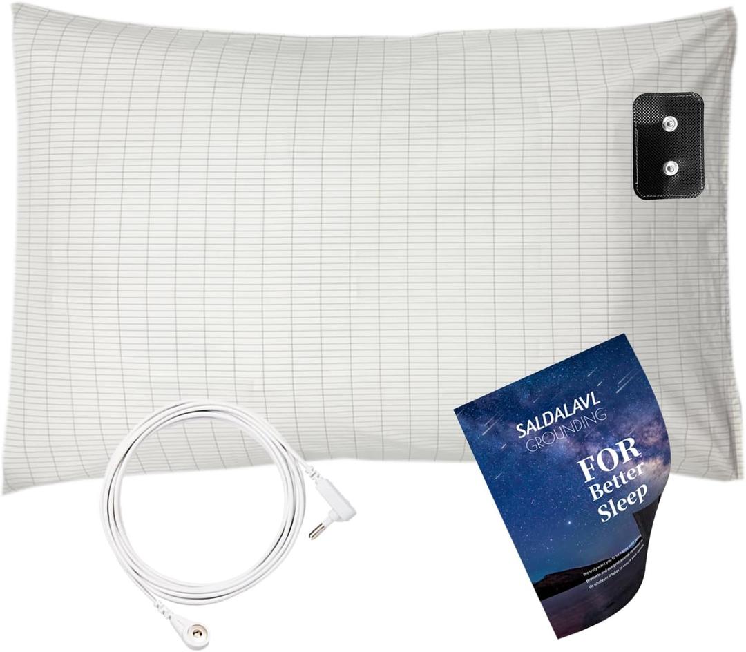 Grounding Pillowcase Queen Conductive Grounding Pillow Cases Organic Cotton Grounding Sheets with 15ft Grounding Cord for Better Sleep Pain Relief Improve Energy (20X30in) 1PC White