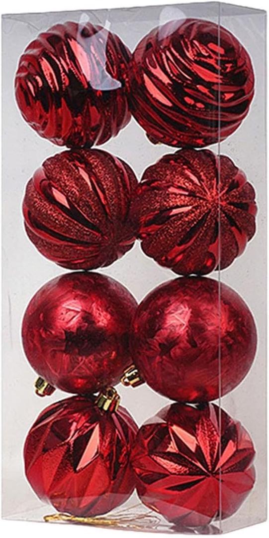 8pcs Christmas Baubles Set 8CM Christmas Tree Hanging Ornaments Christmas Ball Ornaments Decorations Christmas Balls Pendants for Xmas Spring Festivals New Year Party Supplies - Red