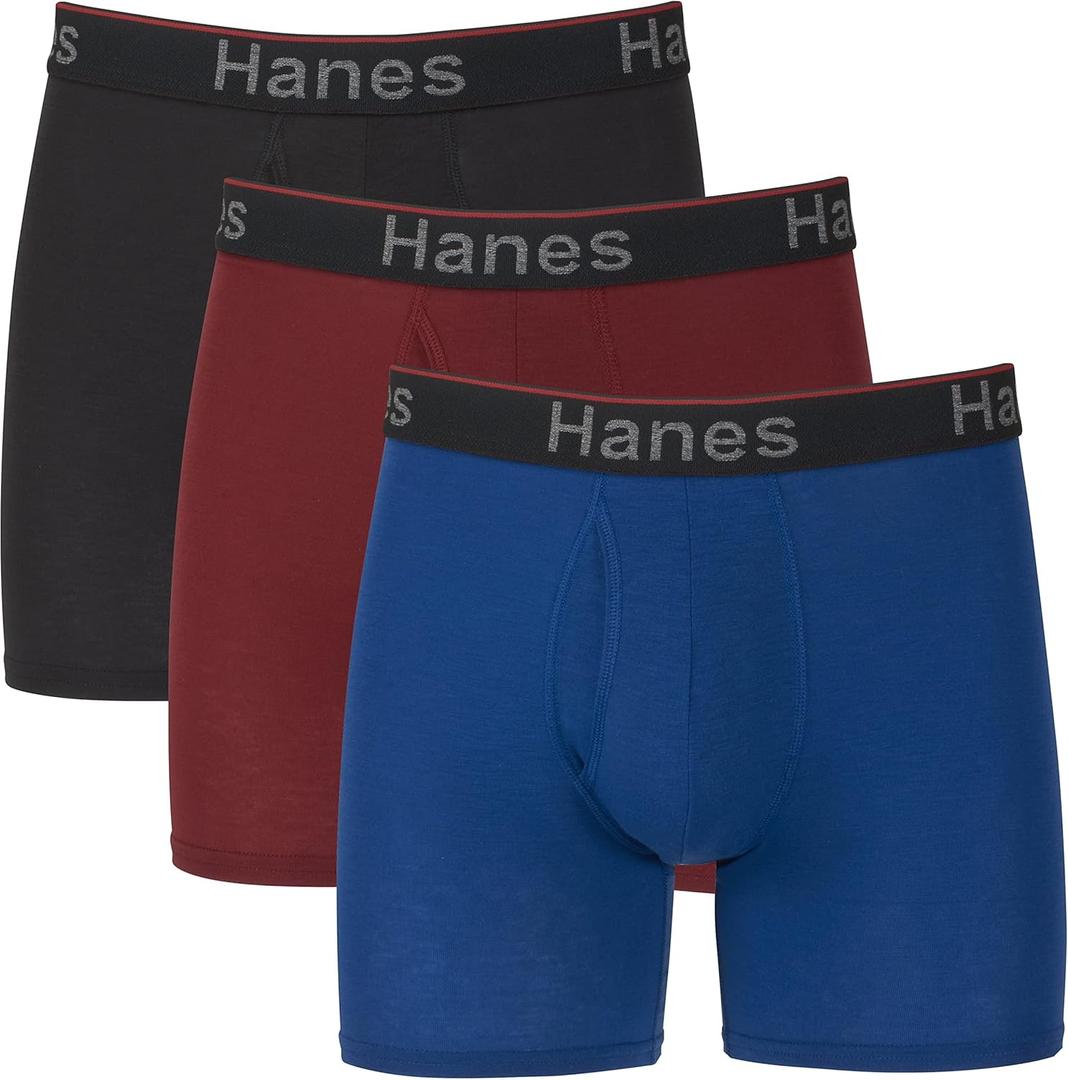 Hanes Total Support Pouch Men's Boxer Brief Underwear, Anti-Chafing, Moisture-Wicking Odor Control, 3-Pack (Reg or Long Leg) (Large)