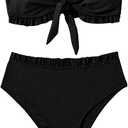 Women's Two Piece Swimsuit Strapless Ruffle Knot Front Bandeau Bikini Set Thong Bathing Suits Size, Small