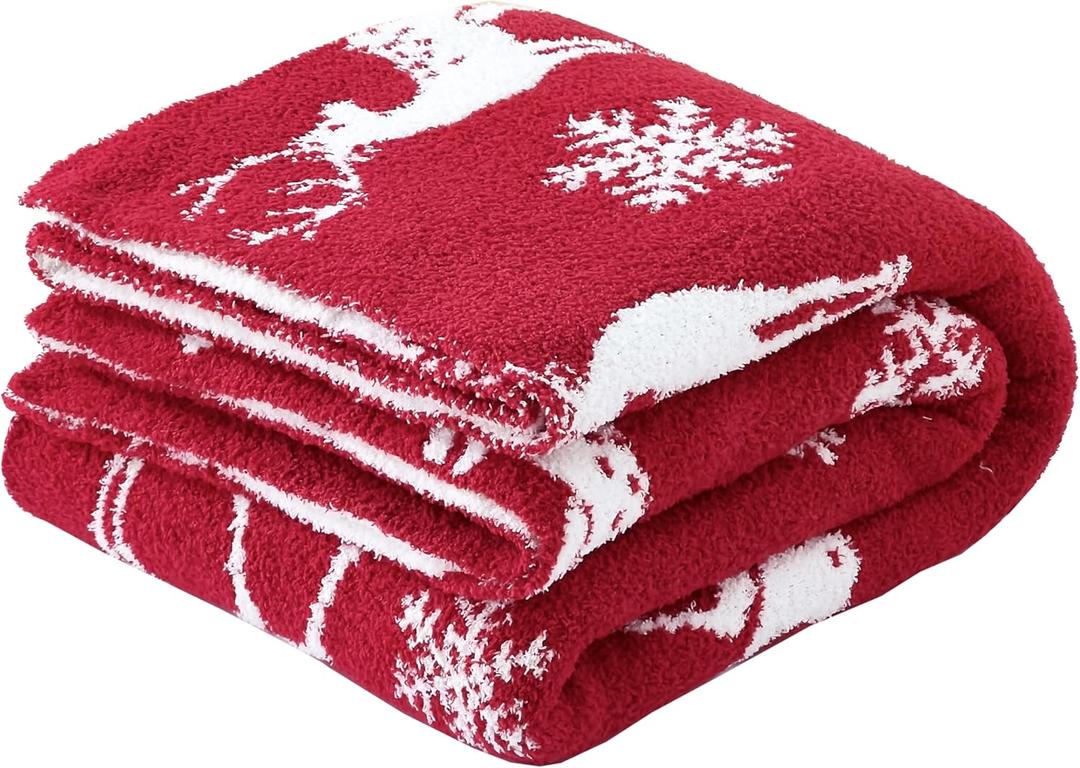 Ultra Soft Cozy Knitted Throw Blanket Christmas Deer Snowflake Fluffy Microfiber Bed Blanket Lightweight Both Sides Throw Blanket for Couch Sofa Bed 50"X60"