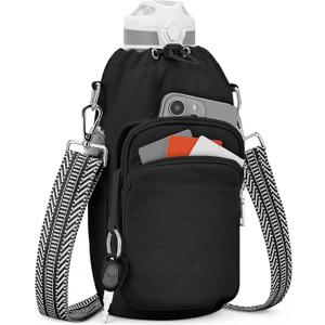 Water Bottle Bag CrossbodyInsulated Water Bottle Purse Crossbody Water Bottle Holder with Strap 40 oz (Black)