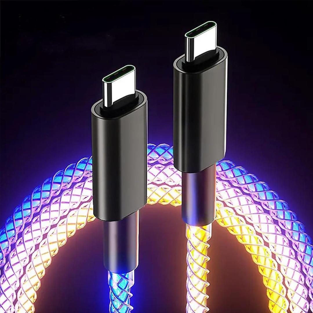 USB C to Type C LED Light Up RGB USB C Charging Cable,Fast Charging Cord for i-Phone 15 Pro Max Plus, iPad mini Pro Air and Galaxy Note Pixel etc(66W 3FT)