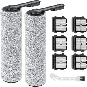 Floor ONE S5 Brush Roller and HEPA Filter Replacement, Compatible with Tineco S5 / S5 Pro /S5 Pro 2 / iFLOOR 5 Breeze Complete Cordless Wet Dry Vacuum Cleaner - 2 Soft Rollers + 6 Vacuum Filters
