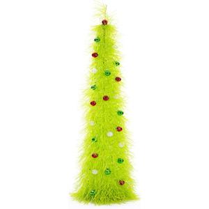 BrilliantJo Christmas Tree 5ft Valentines Day with Light Balls Ornaments Hairy Pop Up Pencil Tinsel Collapsible Stand for Xmas Holiday Party Decorations, Home Office Display Decor, Fruit Green