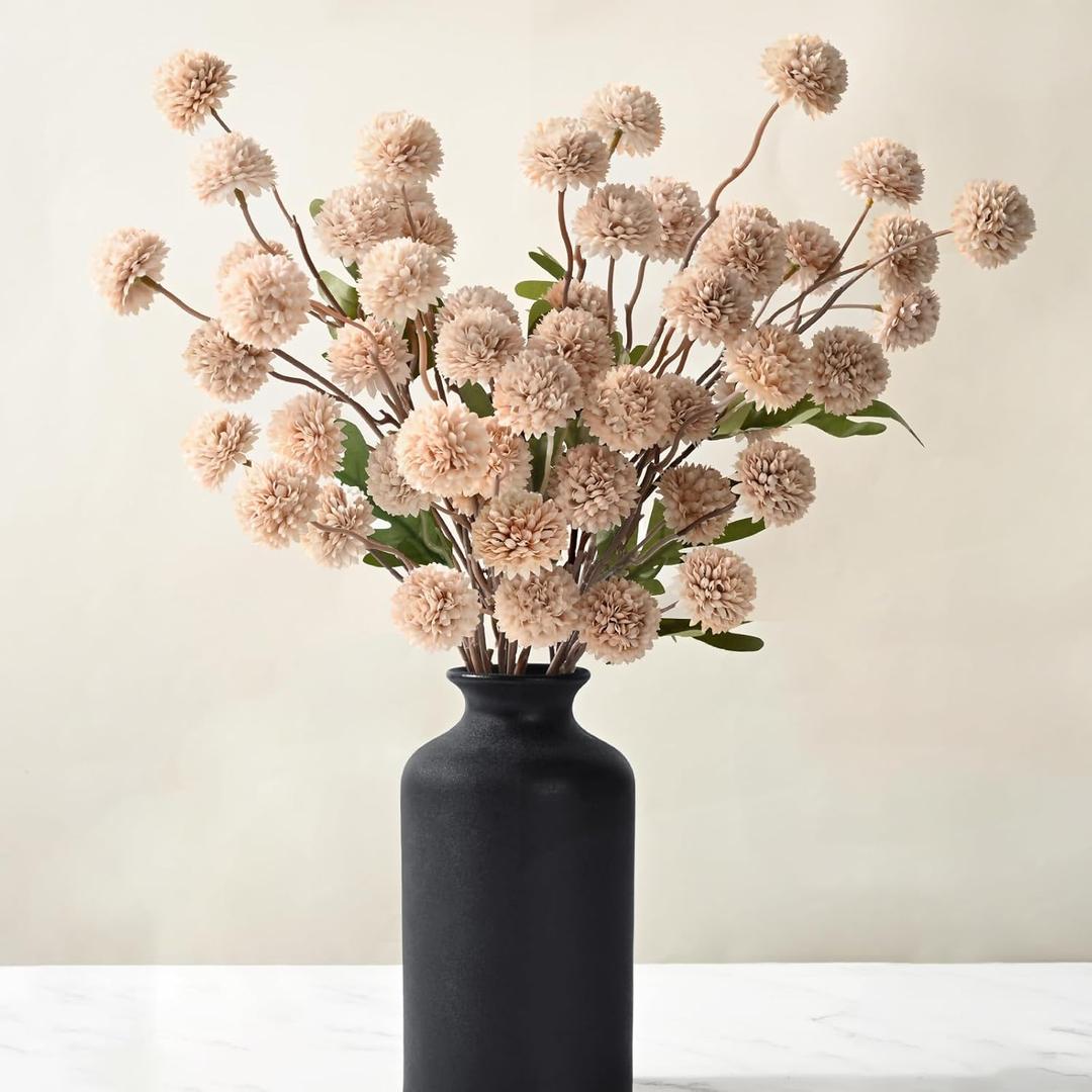 Waipfaru 10pcs Fake Silk Pompon Mum Artificial Flowers, Bulk Faux Mini Chrysanthemums, for Centerpieces Wedding Fillers Champagne Arrangements Boho Decor, No vase, Beige