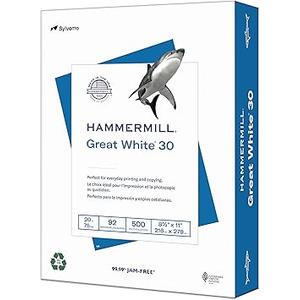 Hammermill Printer Paper, Great White 30% Recycled Paper, 8.5 x 11 - 92 Bright, Made in the USA, 086700C - 4 Ream