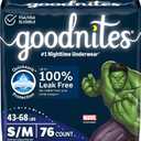 Goodnites Boys' Bedwetting Underwear, Size S/M (43-68 lbs), 76 Ct (2 Packs of 38), Packaging May Vary
