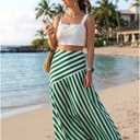 EXLURA Women's Boho Striped Maxi Skirt High Waisted A-Line Summer Beach Long Skirts with Lining Casual Flowy Vacation Outfits Green (XL)