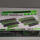 Magnetic Socket Organizer Holder Tool: 8PCS Set includes 2PCS 1/4", 4PCS 3/8", 2PCS 1/2" Drive Socket Storage Trays Toolboxs, Holding 199 Slots Soft Rubber Covering Black Green (Sockets Not Included)