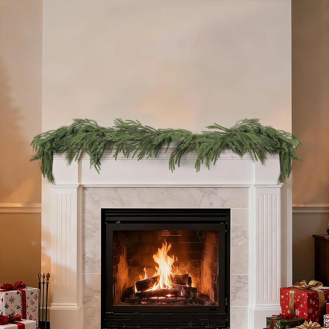 6ft Realistic Christmas Garland Decorations - 1pcs Upgraded Real Touch Greenery Artificial Norfolk Pine Cedar Garland for Fireplace Mantle Table Window Stair Holiday Home Decor