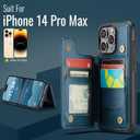 Compatible with iPhone 14 Pro Max Wallet Case with Card Holder RFID Blocking for Women Men, Double Magnetic Clasp Kickstand Shockproof Phone Case Fit for iPhone 14 Pro Max, Blue