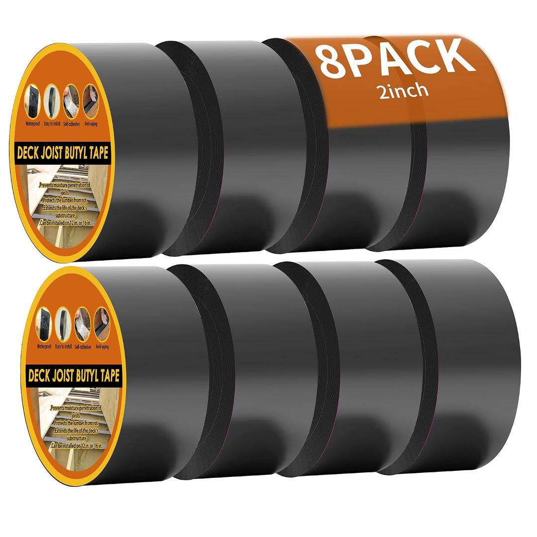 JOAPRIL Butyl Joist Tape for Decking 2''×50', 8 Rolls Waterproof Deck Tape | Joist Tape, Waterproof and Anti-Corrosion Joists Deck Tape, Self Adhesive Flashing Joists Tape for Wood Decks Beams Roof