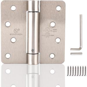 3 Pieces Self Closing Door Hinge 4 inch Satin Nickel Auto Close Hinges Adjustable 4" x 4" Spring Hinges Door Closer Hinge 1/4" Radius Corner Commercial Auto Self-Closing Hinge