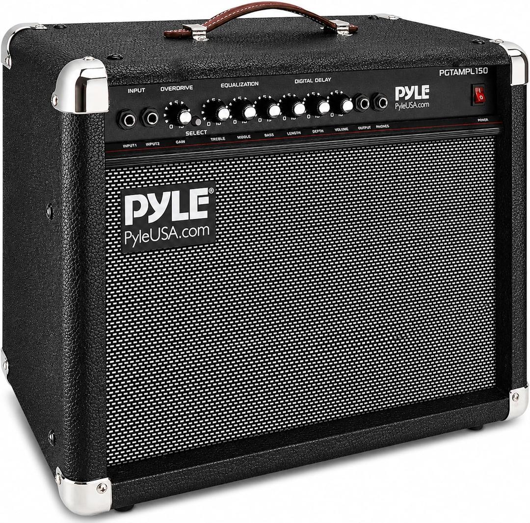 PyleUSA Portable Electric Guitar Amplifier, 40W Guitar Amp with 6" & 8" High-Definition Speakers, Dual Inputs, Overdrive, Digital Delay, 3-Band EQ, Gain & Volume Controls, Headphone Jack, Wood Cabinet