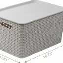 BINO | Plastic Storage Baskets with Lids, 22 Liter - 3 Pack, Natural Grey | THE WOVEN COLLECTION | Storage Basket for Shelves | Woven Storage Baskets for Organizing Bins | Pantry Shelf Organizer Bin