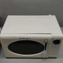 Nostalgia Retro 700W Microwave Oven 0.7 Cu Ft Capacity – Child Safety Lock, 8 Auto-Cook Settings – Countertop Kitchen Appliance – Ivory