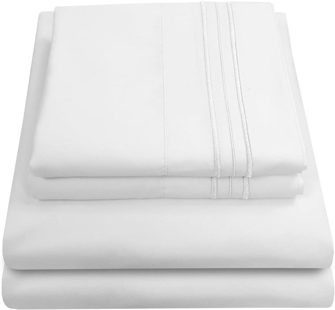 Queen Size Bed Sheets - Breathable Luxury Sheets with Full Elastic & Secure Corner Straps Built In - 1800 Supreme Collection Extra Soft Deep Pocket Bedding Set, Sheet Set, Queen, White