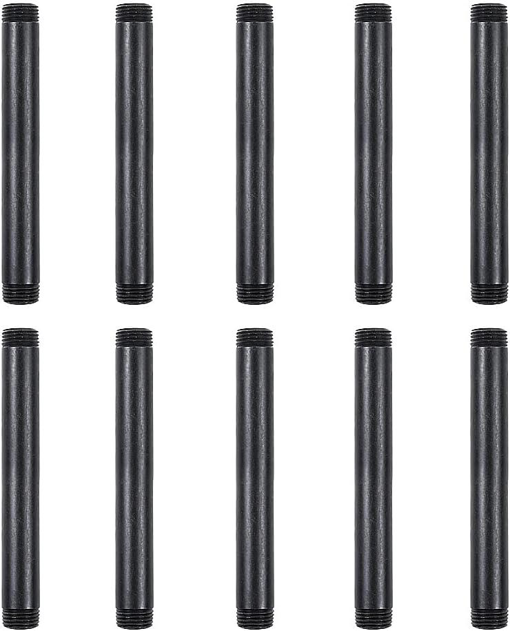 Niubid 10 Pack 1/2 Inches x 6 Inches Black Malleable Steel Nipples Fitting, DIY Steampunk Industrial Vintage Style.