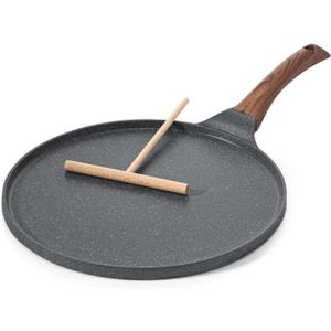 SENSARTE Nonstick Crepe Pan, Swiss Granite Coating Dosa Pan Pancake Flat Skillet Tawa Griddle 10-Inch with Stay-Cool Handle, Induction Compatible (Gray)
