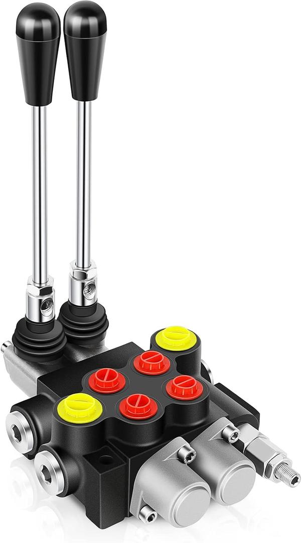 Hydraulic Flow Control Valve 2 Spool 13 GPM G Ports Adjustable Relief Lever Handle Double Acting Parallel Center Tractor Loader W/Joystick Small Tractors/Tanks Loaders Log Splitters 3600 PSI
