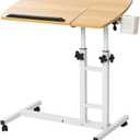 Bedside Table with Wheels, Height-Adjustable Laptop Desk, Computer Workstation, Bed Side Table, Tiltable Table and Mouse pad for Laptop-Light Brown, 25.19 inches x 5.75 inches x 25.6 inches