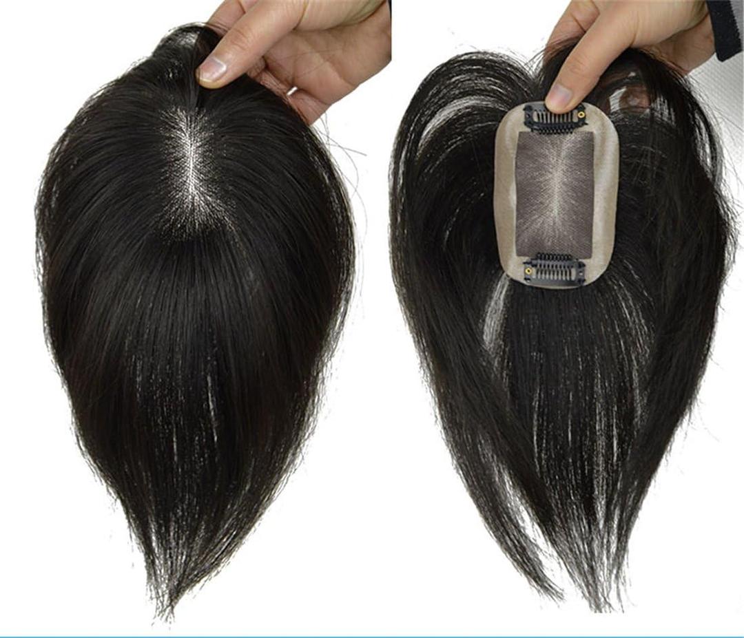 2"x3" Mono Hair Topper Straight Virgin Human Hair Clip in Wiglet Hair Piece Toupee for Women (6" Dark Brown)