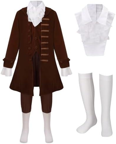 LMYOVE Boys Benjamin Franklin Costume 18th Century Boy Colonial Costume Halloween Historical Outfit 4PCS in Size XL Brown